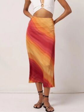 Sunset Wave Midi Slip Skirt - Red & Orange